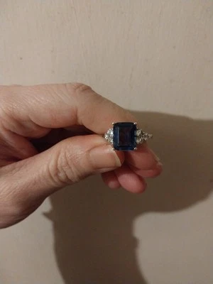 Потрясающий Swarovski CZ синий и прозрачный CZ серебро / 925 кольцо - Изображение 1 из 4