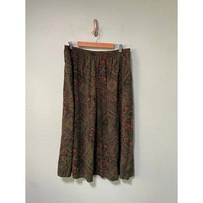 Saia Festival Vintage Liz Baker Feminina Plus Size Verde Midi Paisley Tamanho 1x - Imagem 1 de 4