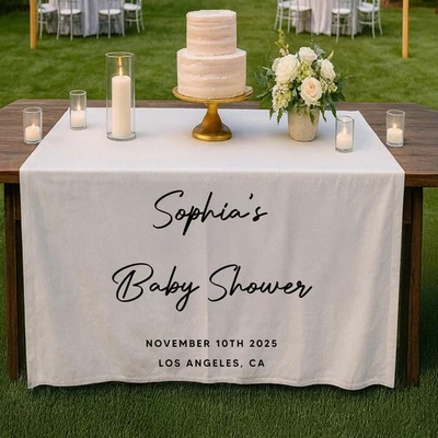 Letrero de mesa de baby shower, letrero de baby shower de tela personalizado, letrero de ducha de lino Foto 1 de 4