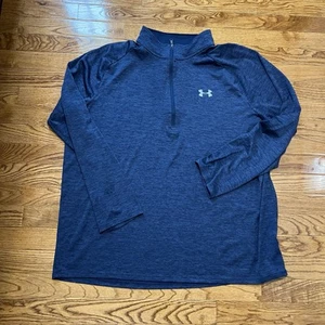 Under Armour Camicia Uomo 2XL XXL Blu Leggera 1/4 Zip Golf Pullover Logo L/S - Foto 1 di 7