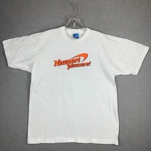 Vintage Newport Pleasure Cigarettes T-Shirt White Orange Single Stitch Mens XL - Picture 1 of 8