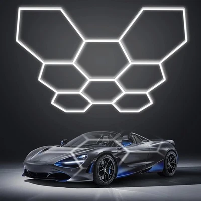 8 Hexagon LED Lighting Garage Lights Car Detail Workshop Honeycomb BIG SALE - Image 1 of 4