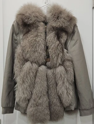 Cacilhas Collection Womens Fur Leather Taupe Detachable Hood Sleeves Jacket O/S - Image 1 of 4