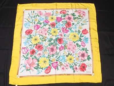 GUCCI Bufanda Floral Amarilla Grande 7.9 pulgadas De Colección Hecha en Italia Foto 1 de 4