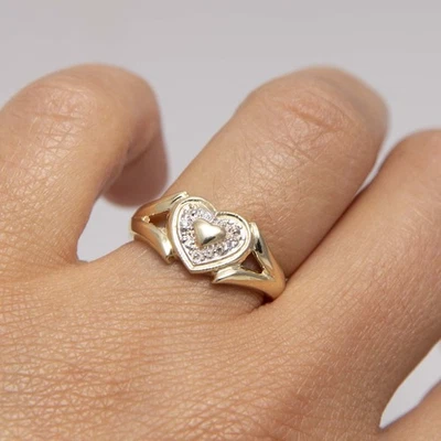 Cut-Out Heart Ring Real 10K Yellow White Gold Size 7 - Image 1 of 4