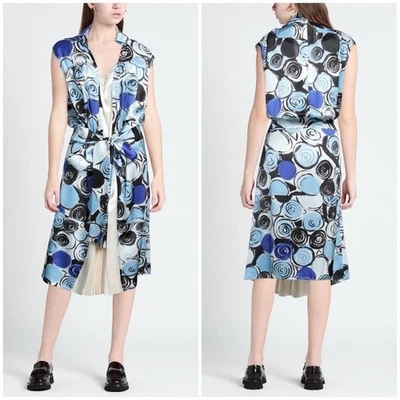 NWT Marni Abstract Swirl Floral Midi Dress Blue White Black Silky Sz 40 - Image 1 of 4