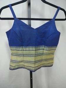Spaghetti Strap Sweetheart Neckline Navy, Gold & Red Blouse, Size L - Picture 1 of 15