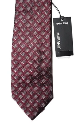 Corbata de seda de Murano para hombre extra larga borgoña geométrica 63" x 3" nueva con etiquetas Foto 1 de 4