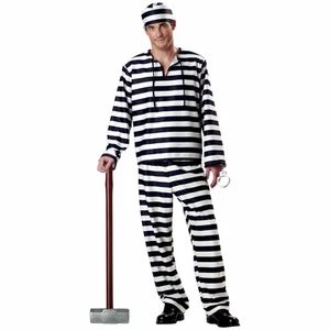 Jailbird Prisoner Convict Cell Jail Inmate Stripped Deluxe Adult Mens Costume - Picture 1 of 1