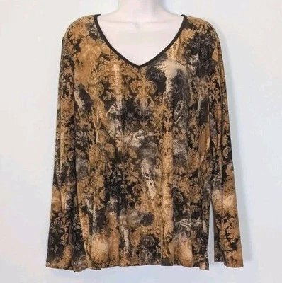 Top Lane Bryant elástico manga larga para mujer 18/20 2X marrón negro cuello en V EE. UU. Foto 1 de 4