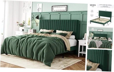 Marco de Cama Queen, Cama Plataforma Tapizada Terciopelo con Vertical Ajustable Foto 1 de 4