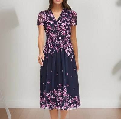 DKNY на Donna Karan платье цветочный печать v-образным вырезом короткий рукав шифоновое женщин Sz 4 - Изображение 1 из 4