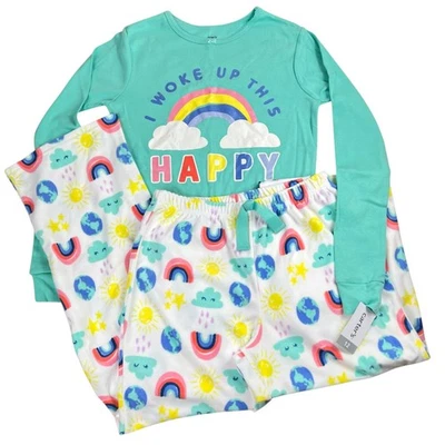 NWT Carters’s PJ Pajama Set Girls "I Woke Up Happy" Rainbow Clouds Color Size 12 - Image 1 of 4