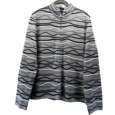 Cárdigan suéter para mujer Coldwater Creek XL gris negro artístico cremallera manga larga Foto 1 de 4