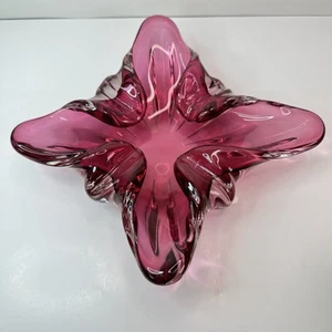 Vintage Murano Stil Magenta Rosa Kunst Glas Skulptur/Aschenbecher Mundgeblasen 7”x7” - Bild 1 von 16