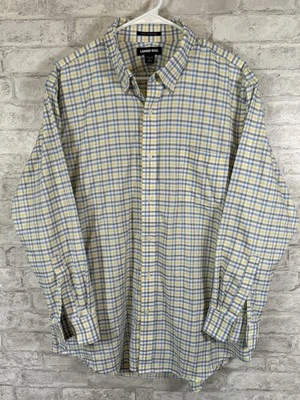 Lands’ End Supima Cotton Yellow Blue Plaid Dress Shirt Size 17-33 - Image 1 of 4