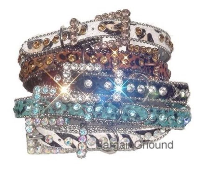 BARGAINGROUND Dog Pet Puppy Rhinestone Bling Crystal Hair-on Leather Collar XXS - XXL