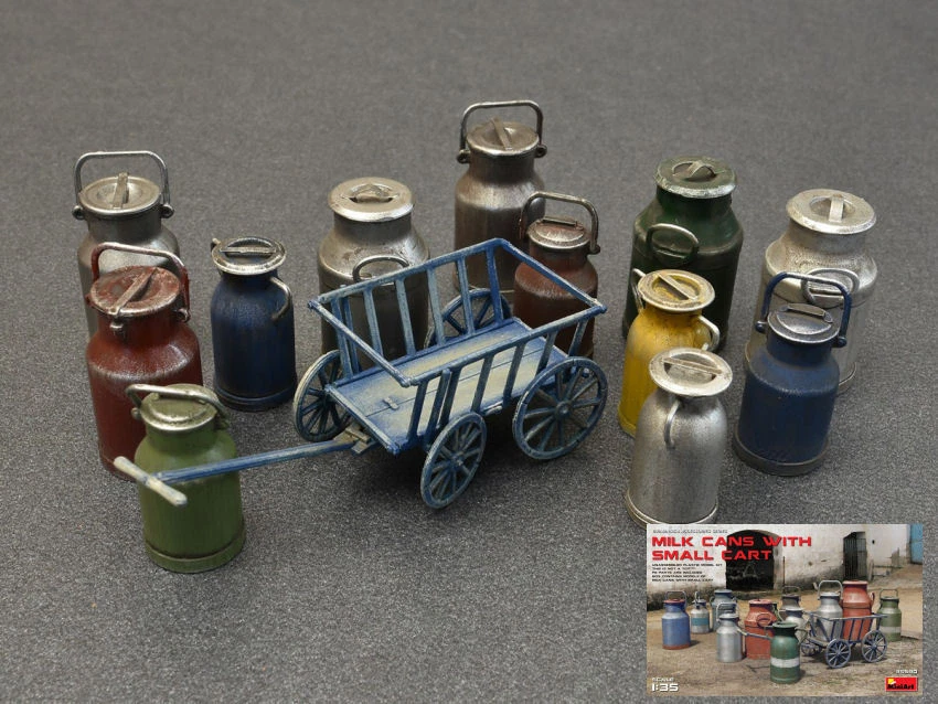 Milk Cans W/small Cart Diorama Accessory Plastic Kit 1:35 Model MINIART - Immagine 1 di 1