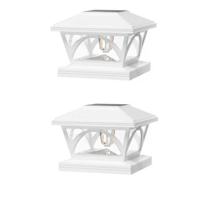 2 Pack White Outdoor Solar Powered LED 4 x 4 Fence Post Cap Lights For PVC Post - Picture 1 of 8