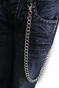 Portafoglio uomo rocker metallo argento catena forte maglie grosse filo lungo biker jeans - Foto 1 di 9