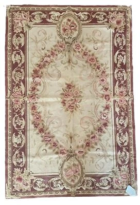 4'x6'  French Needlepoint Area Rug Tan, Brown, Pink, Maroon  $1,730 - Image 1 of 4