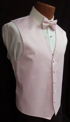 New Mens Light Pink Satin Fullback Tuxedo Vest & Tie Formal Wedding Prom Cruise  - Image 1 of 2