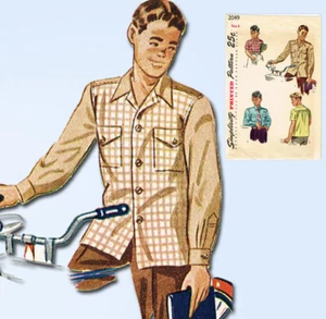 1940s Simplicity Vintage Sewing Pattern 2049 Boys Dressy or Sports Shirt sz 8 - Picture 1 of 6