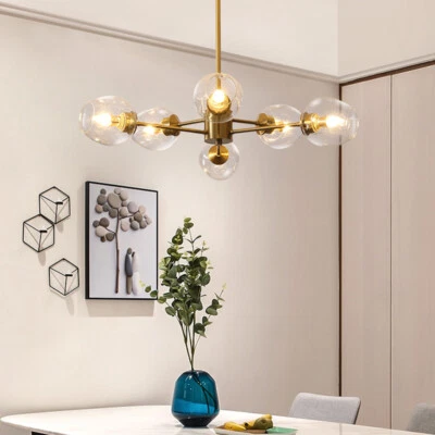 Lámpara de araña de vidrio molecular de 6 luces colgante lámpara de techo colgante Foto 1 de 4