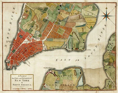 Impresión artística del mapa de la guerra revolucionaria de la ciudad de Nueva York y sus alrededores de 1776 11"x14" Foto 1 de 2
