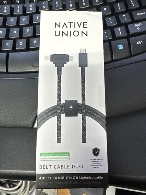 Native Union Belt Cable Duo 5ft Cable USB-C MFi-Certified for iPhone 16 15 14 - Image 1 of 2