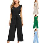 Ruffles Clothes S~2XL Autumn Waist Belted Wide Daily Jumpsuit Jumpsuits