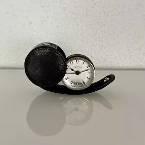 Réveil pendulette de Bureau Quartz - Cuir Noir - Jaccard Paris - Picture 1 of 3