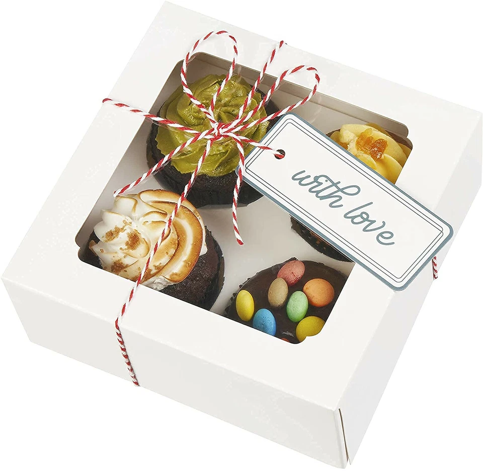 Kit de caixa de padaria 6x6x2,5" 12ct branco com etiquetas de fio de janela adesivos inserção de cupcake - Imagem 1 de 4