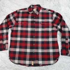 Jachs Mens Shirt Black Red L Button Up Flannel Plaid Pocket Outdoors Chore - Picture 1 of 10