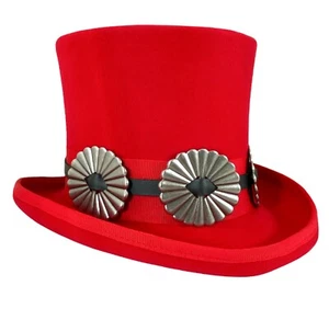  Top Hat Red Wool Concho Band Victorian Steampunk  Slash Mad Hatter USA  - Picture 1 of 9
