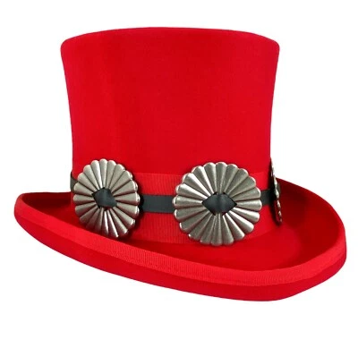  Sombrero de Top Rojo Lana Concho Banda Victoriano Steampunk Slash Sombrerero Loco EE. UU.  Foto 1 de 4
