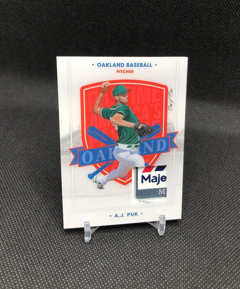 TRUE 1/1! 2021 Chronicles Americas Pastime AJ Puk MAJESTIC PATCH PLATINUM 1 OF 1 - Image 1 of 4