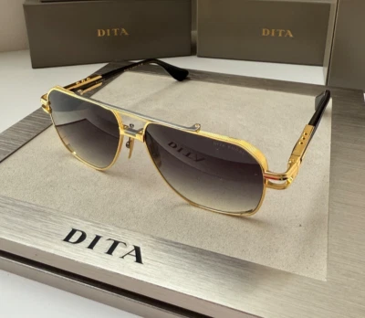 Óculos de sol DITA KUDRU DTS436 01 ouro amarelo antigo prata cinza lente gradiente - Imagem 1 de 4