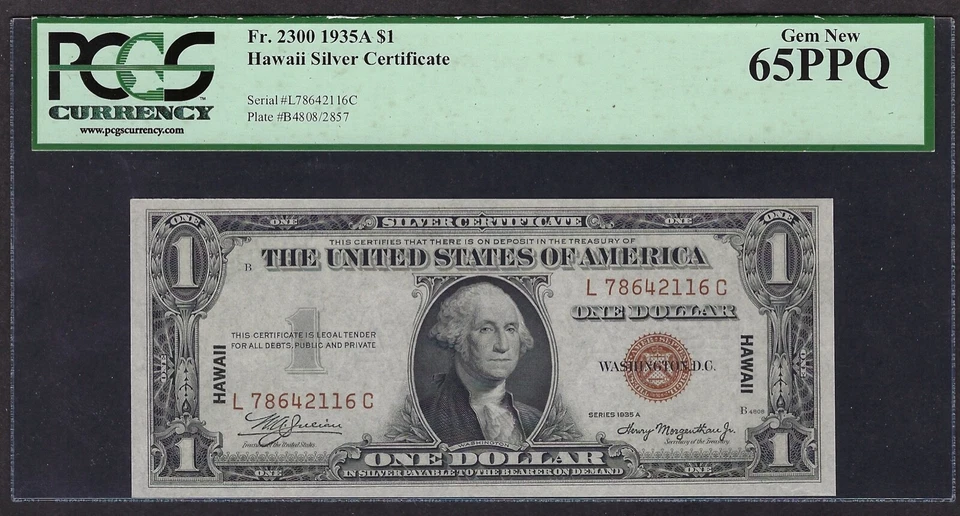 🇺🇸 1935A $1  "HAWAII"   ♚♚ L----C  BLOCK ♚♚  PCGS GEM NEW 65 PPQ HARD TO FIND! - Image 1 of 2
