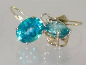 14k Gold Leverback Earrings, Paraiba Topaz, E107 - Picture 1 of 6