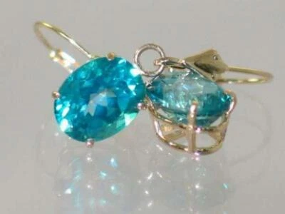 14k Gold Leverback Earrings, Paraiba Topaz, E107 - Image 1 of 4