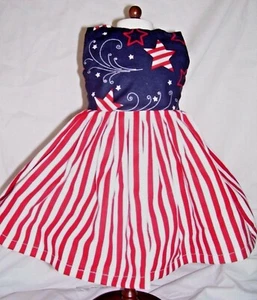 Dress fits 18 in American Girl Doll - Patriotic Red White & Blue Stars & Stripes - Picture 1 of 6