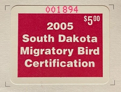 Estampilla de pato estatal de $5,00 de Dakota del Sur 2005 - SD #25 - MNH con instrucciones del agente Foto 1 de 2