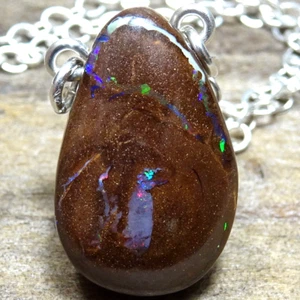 NATURAL AUSTRALIAN BOULDER OPAL  Necklace Pendant 925 Silver Jewellery Video - Picture 1 of 23