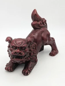 Hand Carved Red Foo Dog Lion Heavy Resin 6.5” x 4.75” x 3.25" - Picture 1 of 6