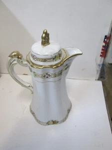 Poste de café de porcelana Nippon de 8" con tapa recortado dorado vintage - sin grietas ni astillas - Imagen 1 de 2