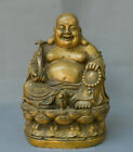 12" Old Chinese Copper Feng Shui Happy Laugh Maitreya Buddha Ruyi Luck Statue