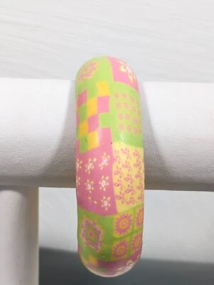 Brazalete Brazalete Viva Beads Amarillo Rosa Verde Flores Arcilla 7.5 pulgadas Foto 1 de 4