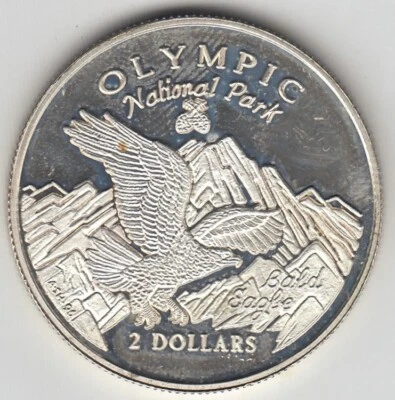 1996 $2 Cook Islands 2 DOLLARS   OLYMPIC NATIONAL PARK - SILVER KM# 280 - Изображение 1 из 4