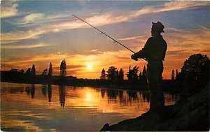 Angler Fisherman Sunset Silhoutte Postcard - Picture 1 of 2
